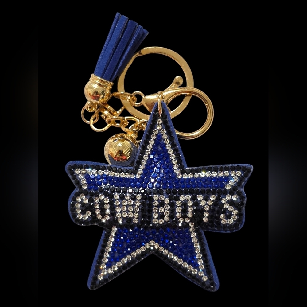 Dallas Cowboys Blue Star Bag Charm Keychain with Gold Accents